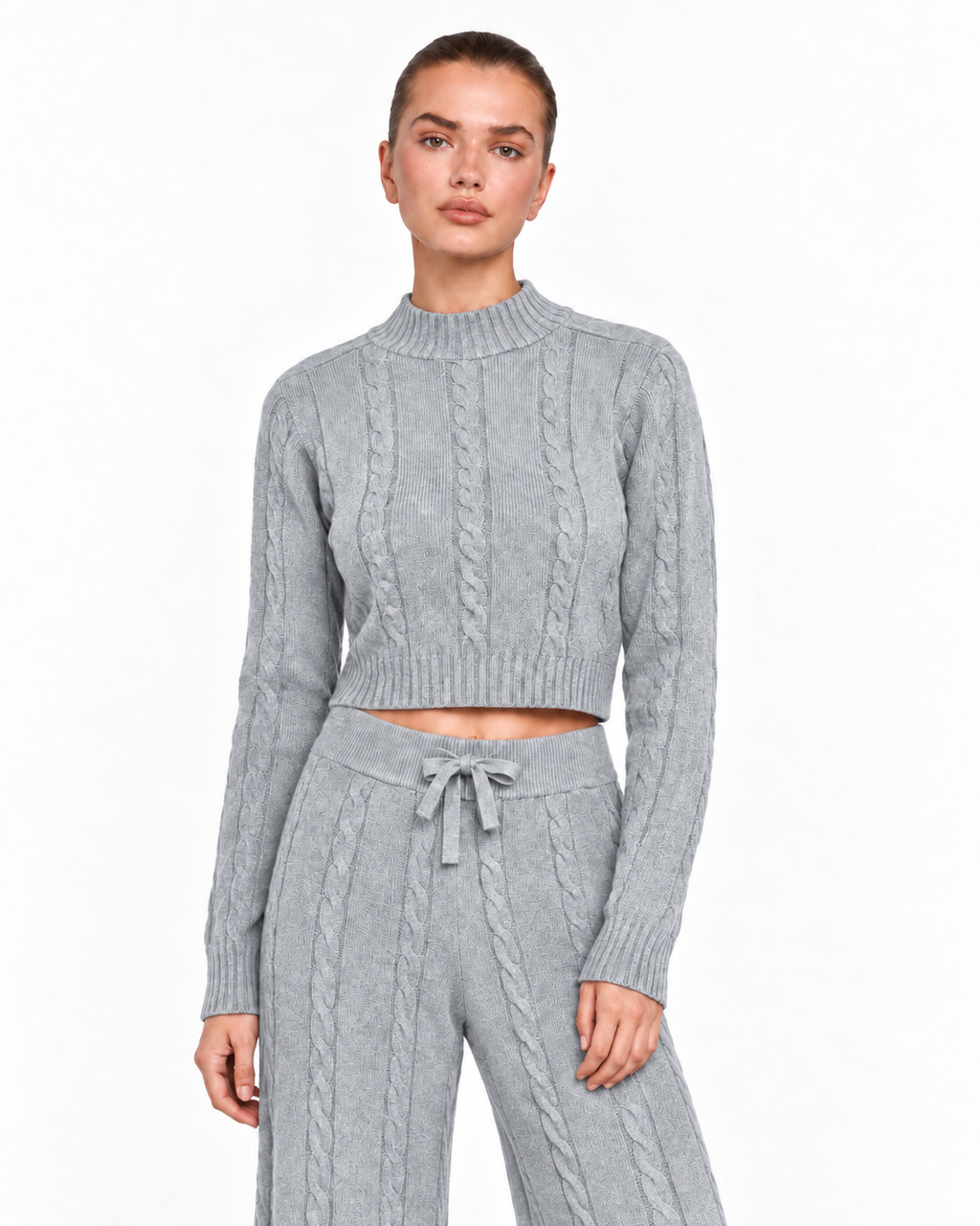 Cable Knit Co-Ord Set Grey Ff286