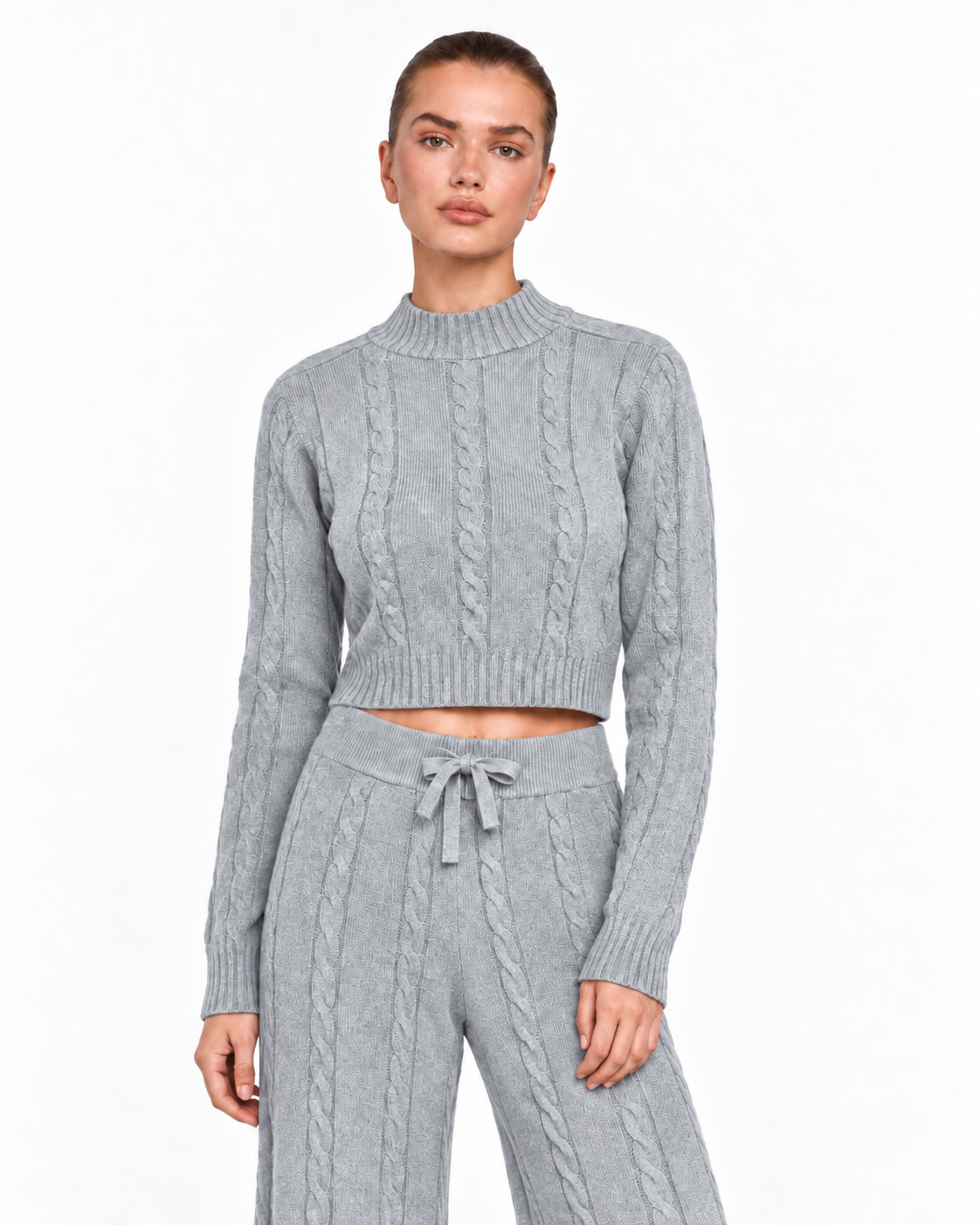 Cable Knit Co-Ord Set Grey Ff286