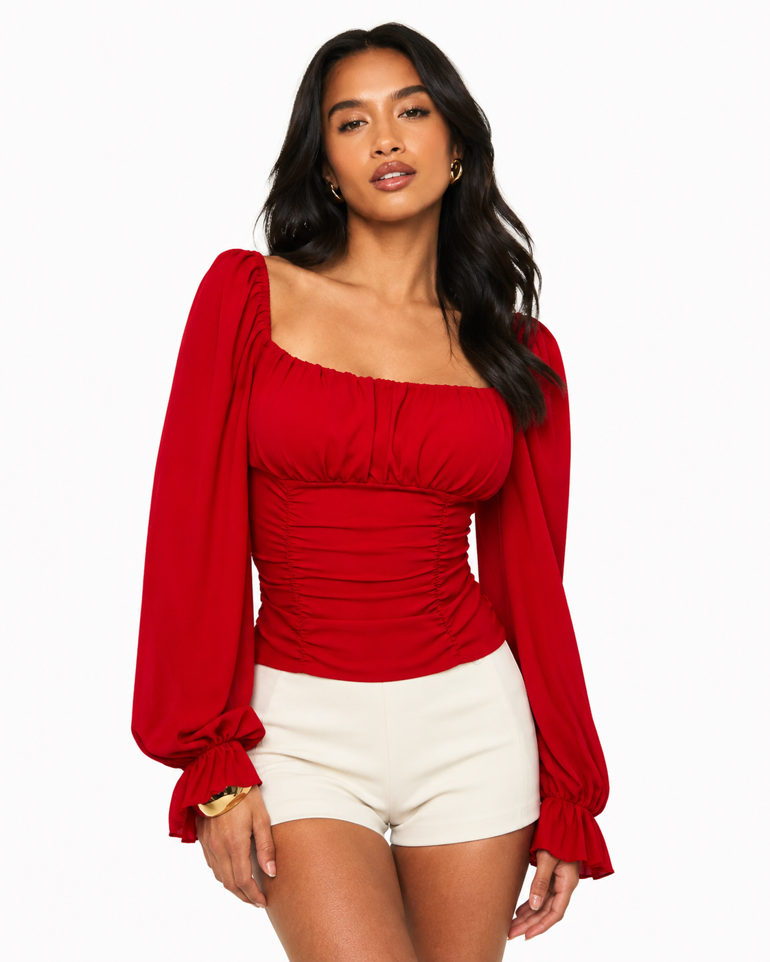 Ladies Puff sleeve top   RED