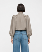 High-Neck Button-Front Blouse  Taupe   27211
