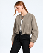 Cropped Bomber Jacket  Taupe