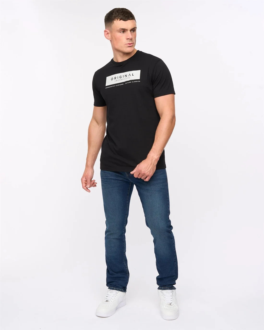 Crosshatch Farrowed Stretch Denim Jeans Dark Wash