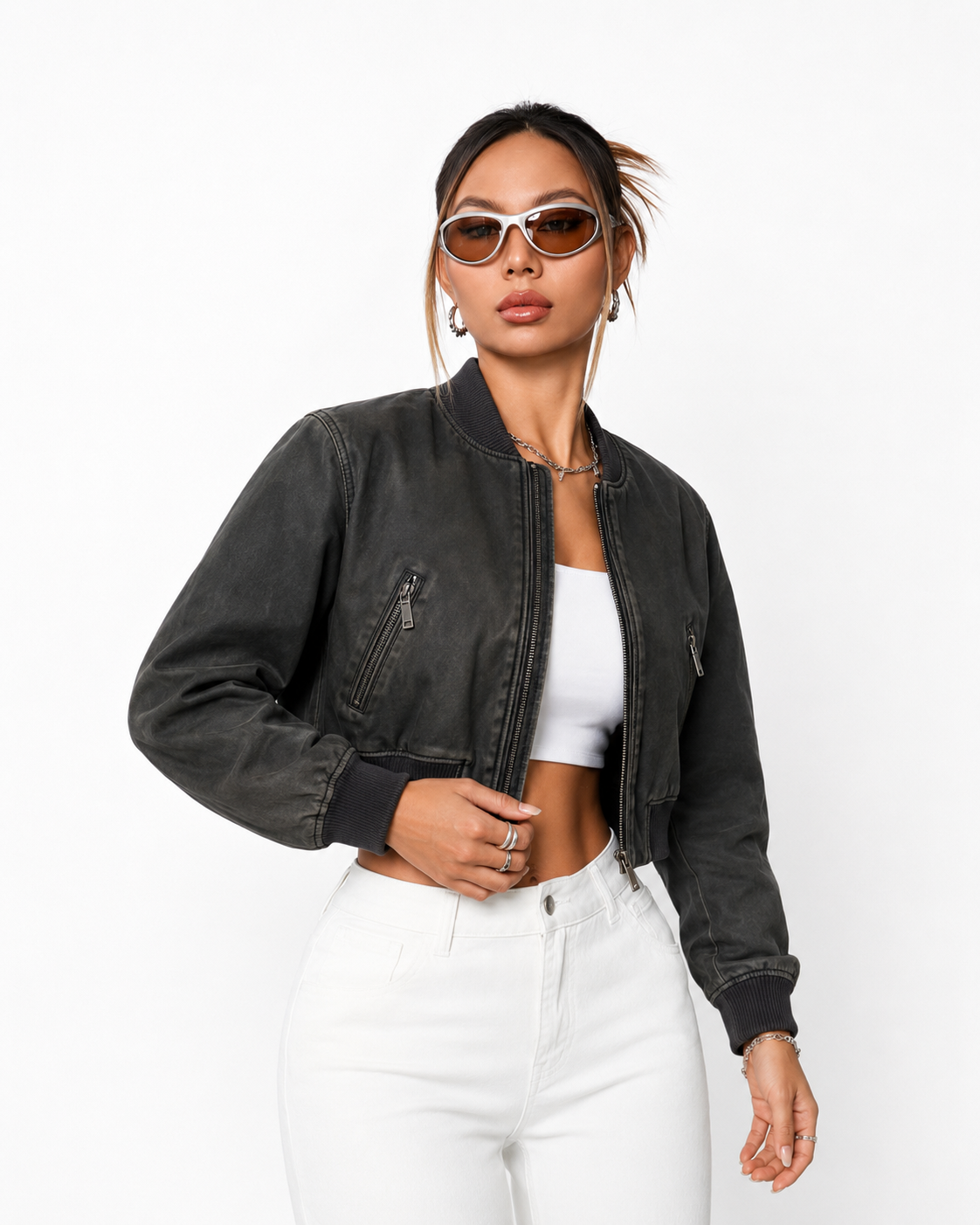Faux leather jacket bomber Black