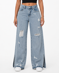 Distressed High-Waisted Mom Jeans. T57