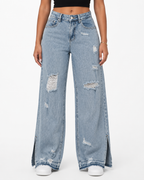 Distressed High-Waisted Mom Jeans. T57