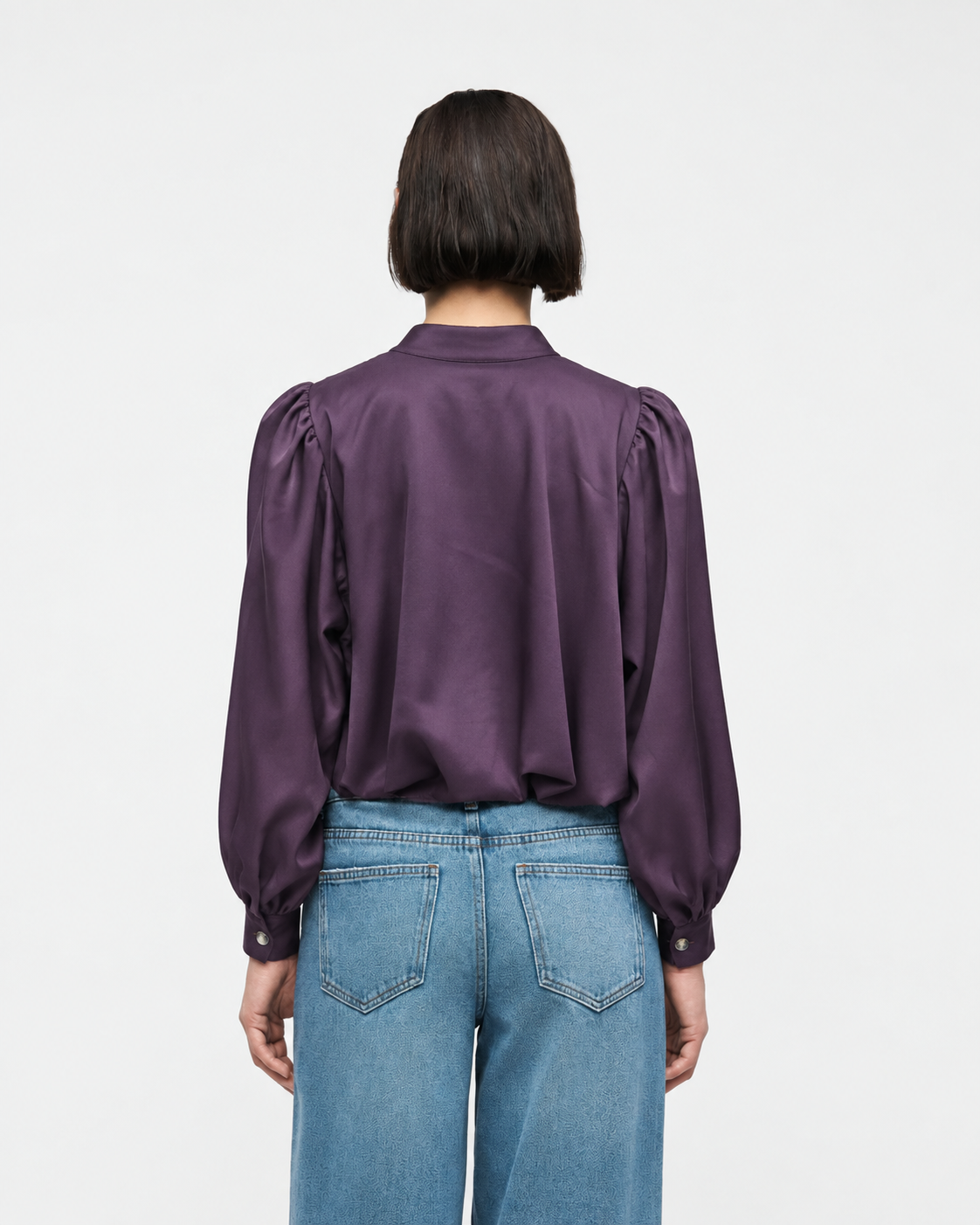 High-Neck Button-Front Blouse Burgundy  27211
