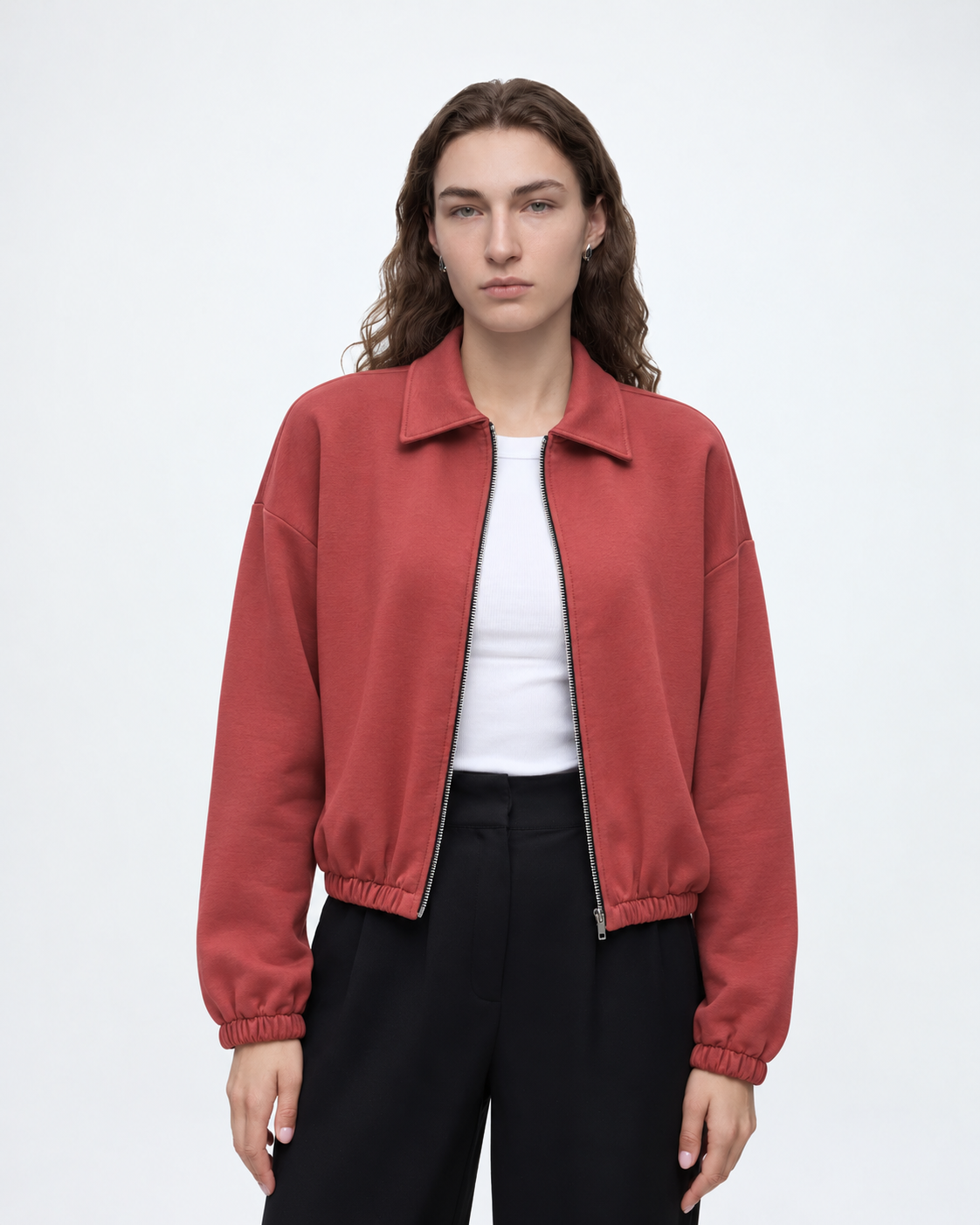Zip Up Collared Jacket Rust Red    27355