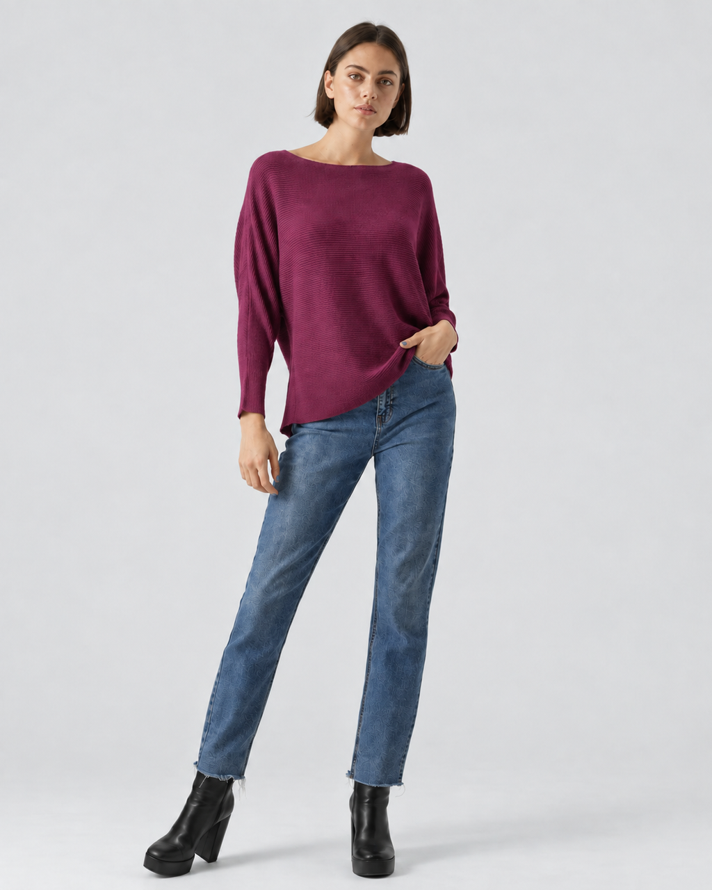 Ribbed Knit Jumper Plum ZS9011