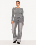 Pearl Embellished Cable Knit  Crop Jumper Grey    ZS5316