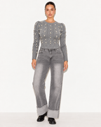 Pearl Embellished Cable Knit  Crop Jumper Grey    ZS5316