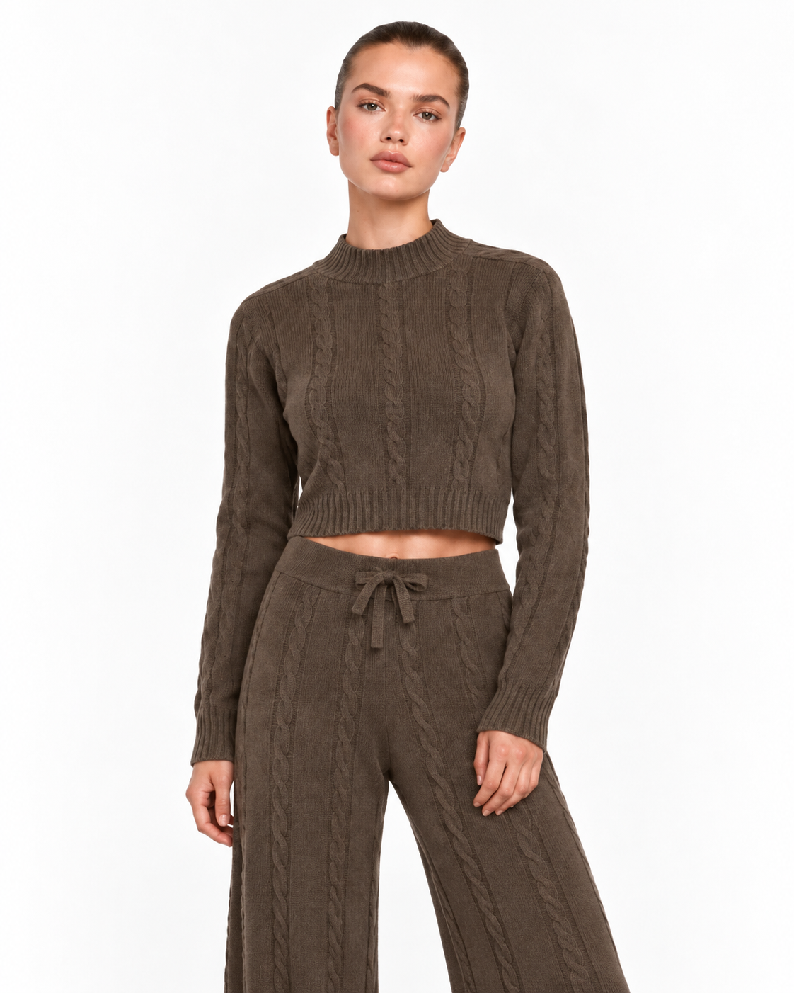Cable Knit Co-Ord Set  Brown  Ff286