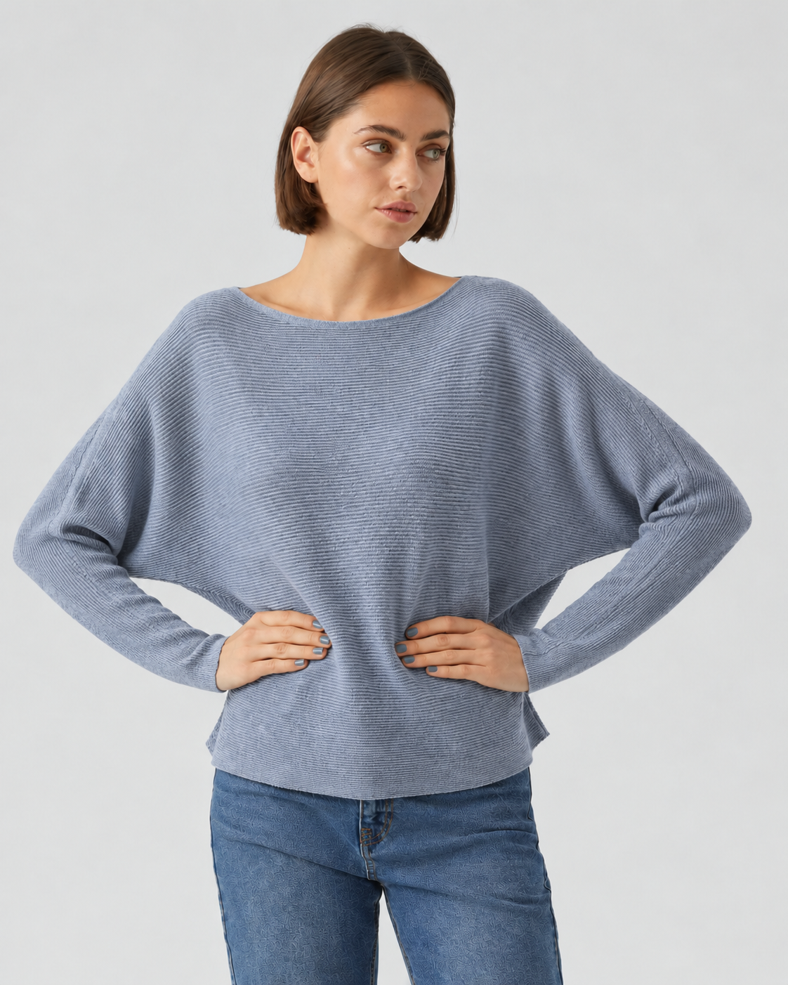 Ribbed Knit Jumper Grey ZS9011