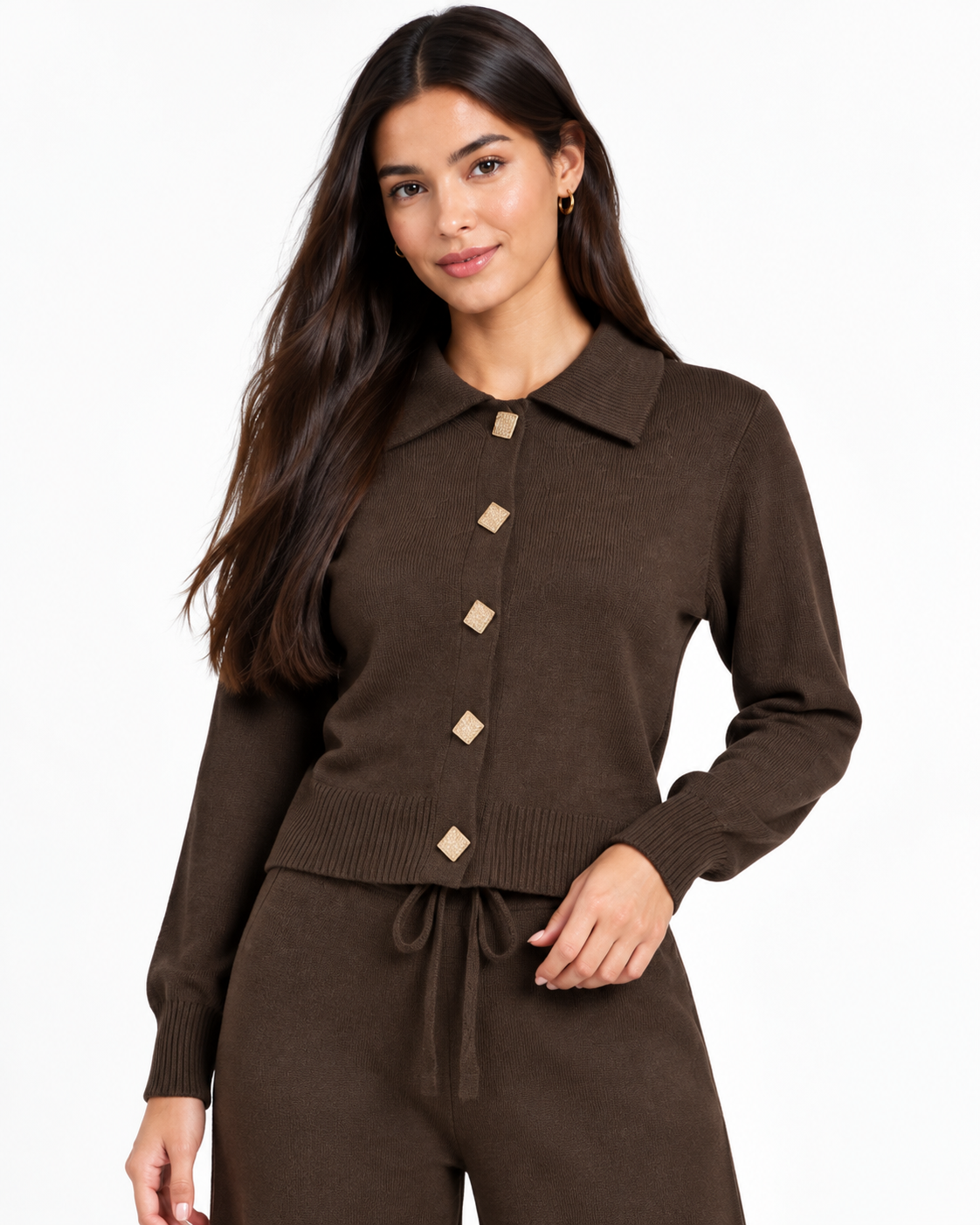 Chic Knit Two-Piece Set   Brown F332