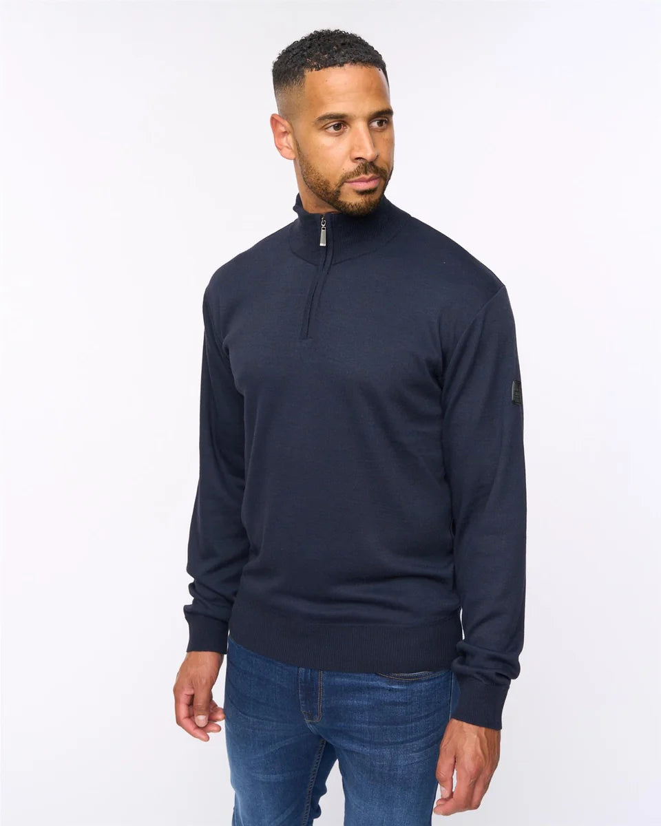 Delloway 1/4 Zip Funnel Neck Jumper Navy