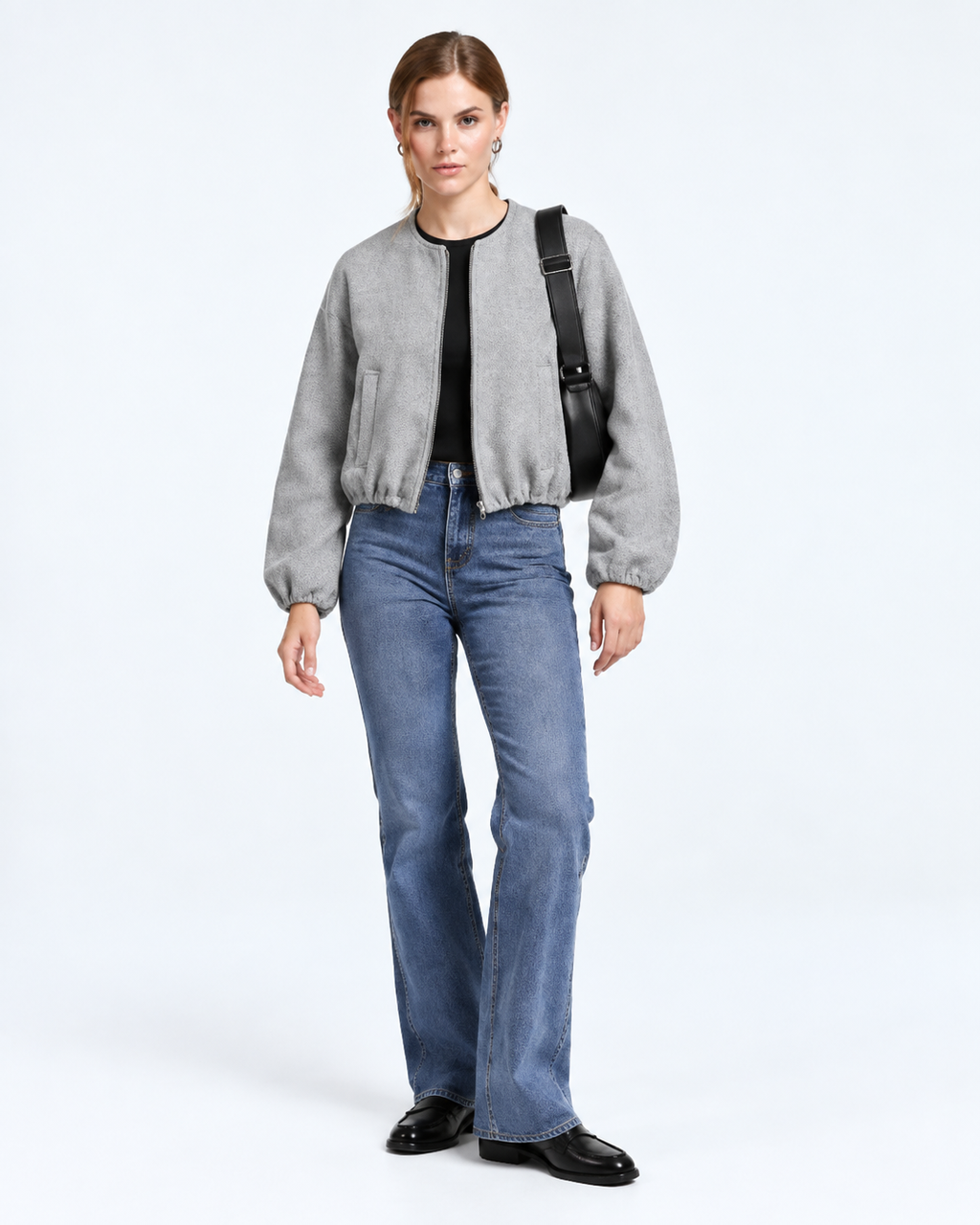 Cropped Bomber Jacket Grey