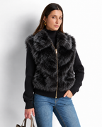 Faux Fur Gilet with Detachable Sleeves – 2-in-1 Jacket Black  V8082