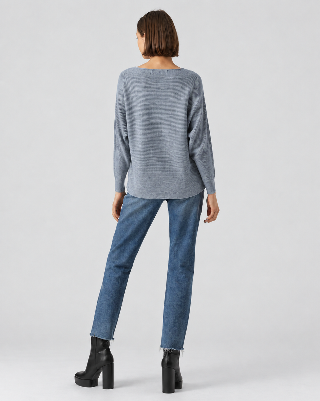 Ribbed Knit Jumper Grey ZS9011