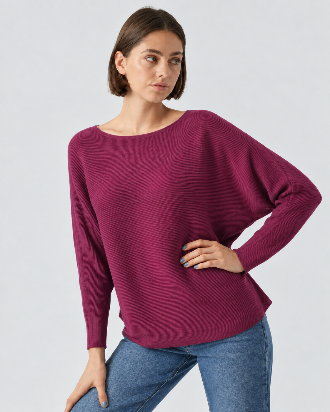 Ribbed Knit Jumper Plum ZS9011