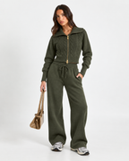 Knitted  Co-Ord Set Olive Green  F328