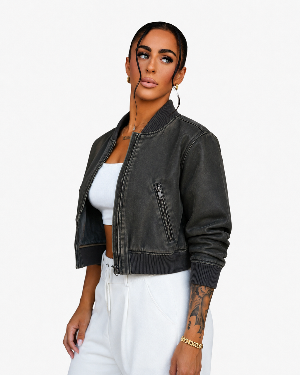Faux leather jacket bomber Black