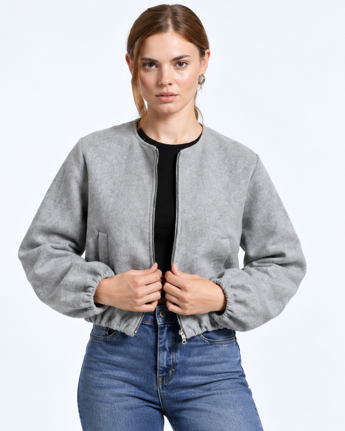 Cropped Bomber Jacket Grey