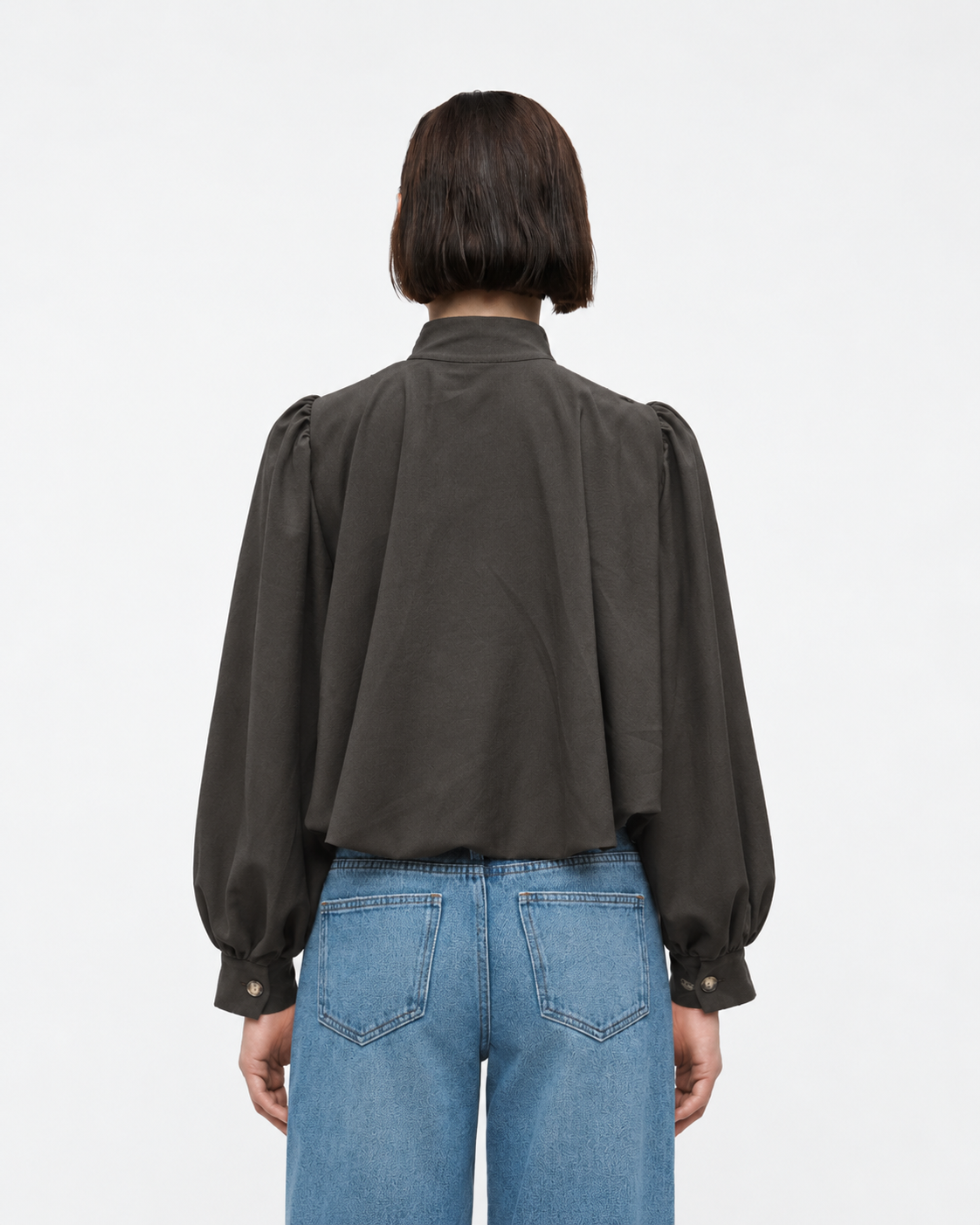 High-Neck Button-Front Blouse  Brown  27211