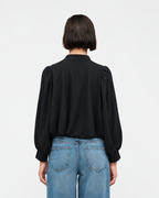 High-Neck Button-Front Blouse  Black   27211