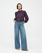 High-Neck Button-Front Blouse Burgundy  27211