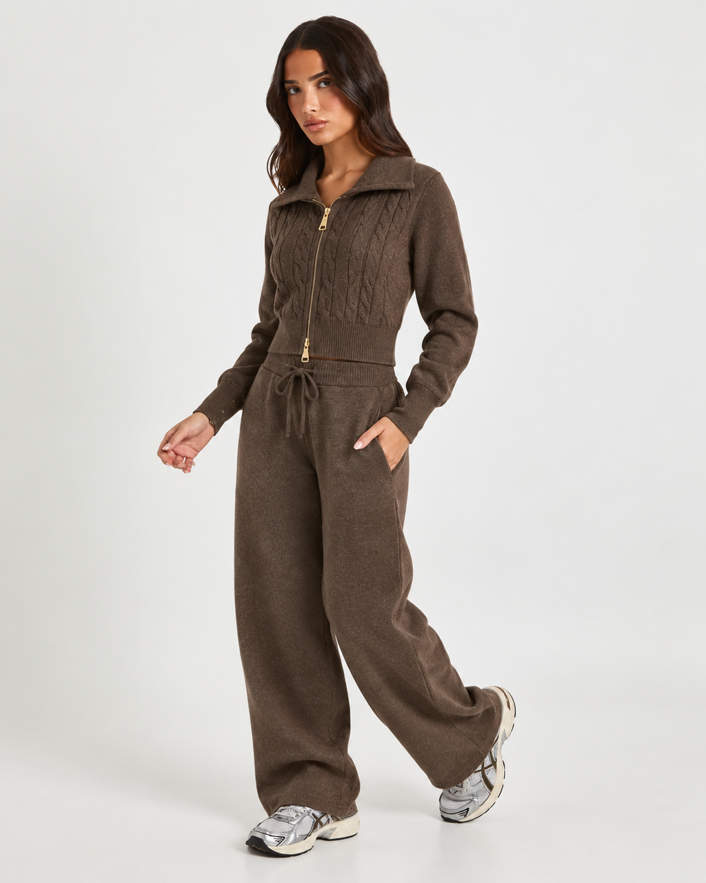 Knitted  Co-Ord Set Brown  F328