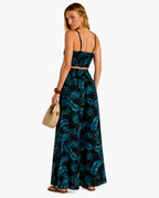 Wide Leg  Floral Trouser With Side Split And Top Black /Aqua