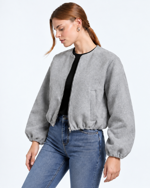 Cropped Bomber Jacket Grey