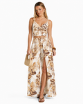 Wide Leg Floral Trouser With Side Split And Top  BIEGE /WHITE