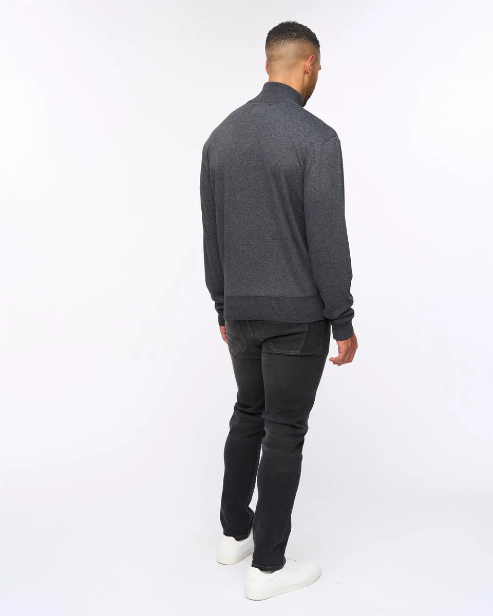 Delloway 1/4 Zip Funnel Neck Jumper Black Marl