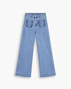Vintage Inspired Braided Pocket Wide Leg Denim Jeans    Y6759R
