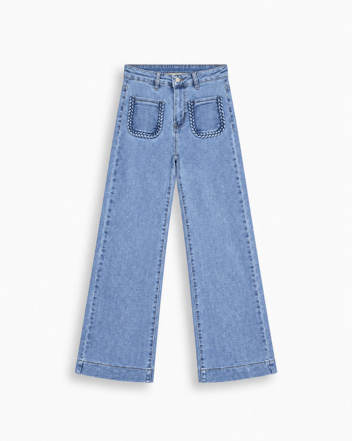 Vintage Inspired Braided Pocket Wide Leg Denim Jeans    Y6759R