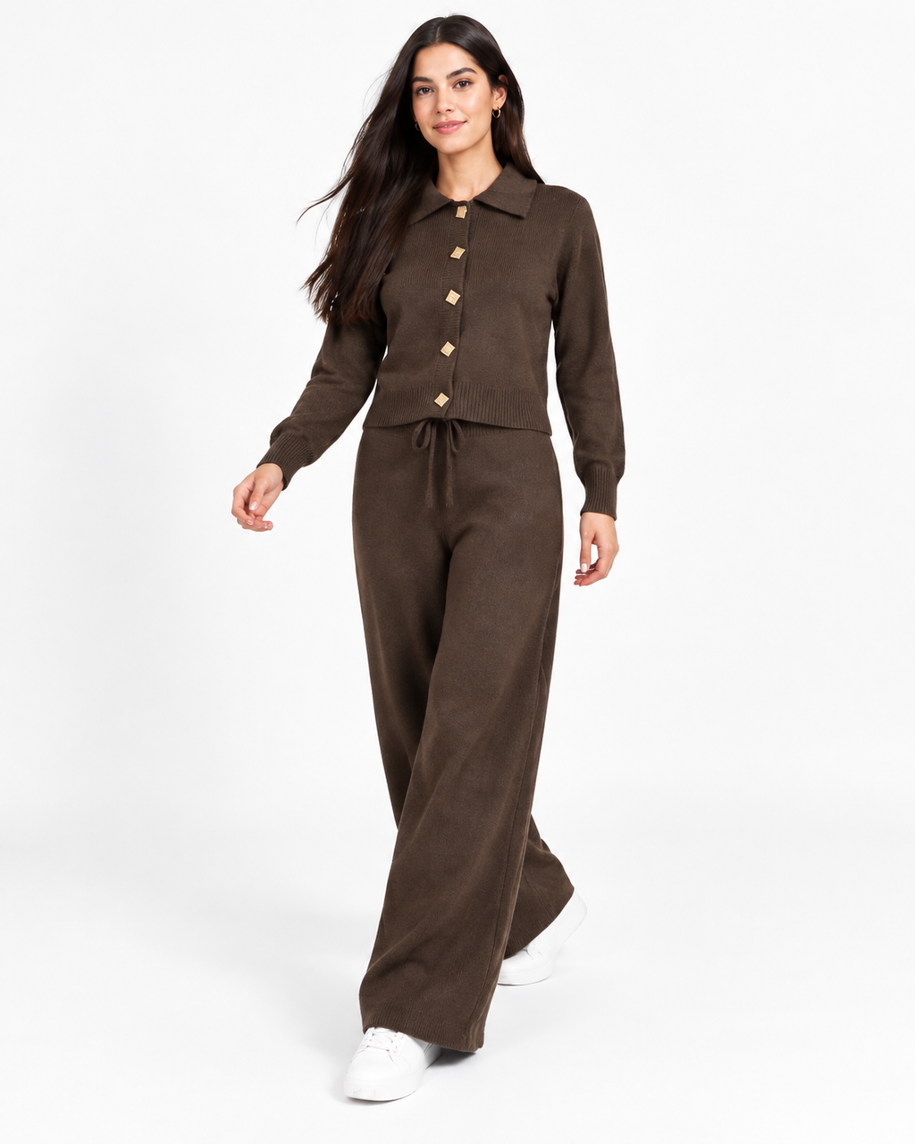 Chic Knit Two-Piece Set   Brown F332