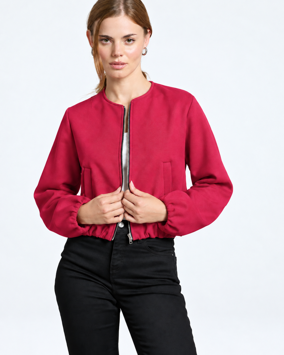 Cropped Bomber Jacket Red