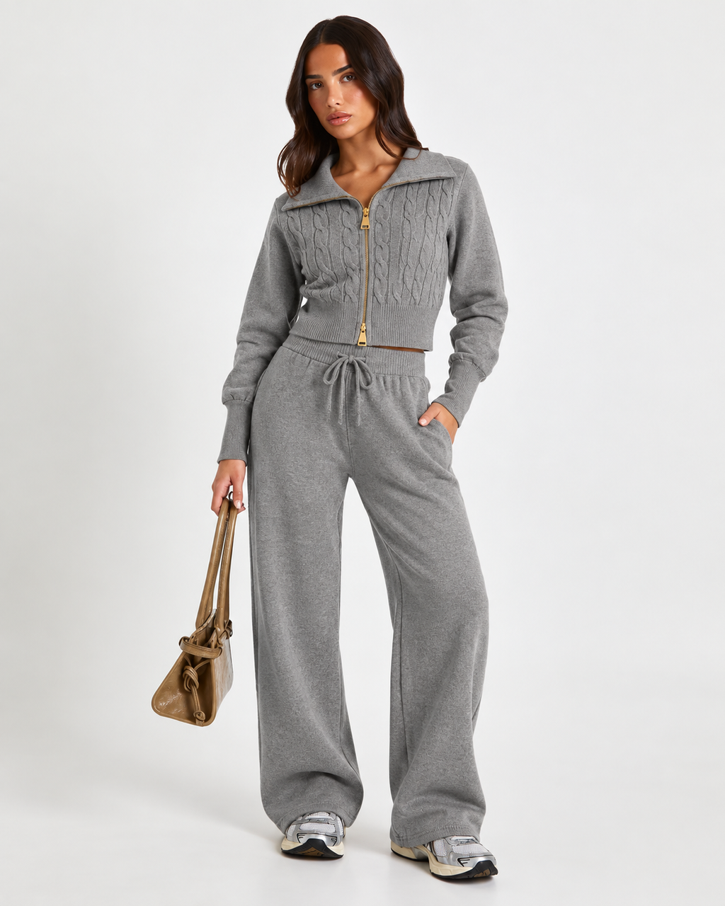 Knitted Co-Ord Set Grey F328