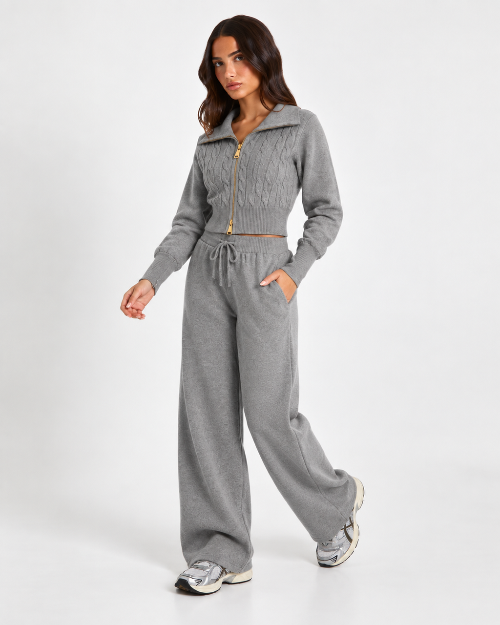 Knitted Co-Ord Set Grey F328