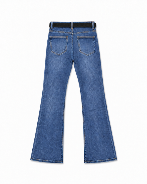 Belted Classic Flare Leg Denim Jeans  RJ6627