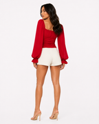 Ladies Puff sleeve top   RED
