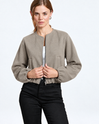 Cropped Bomber Jacket  Taupe