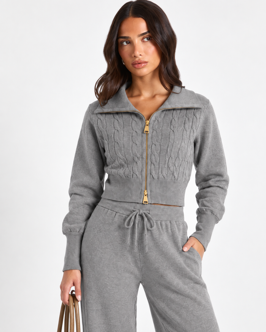 Knitted Co-Ord Set Grey F328