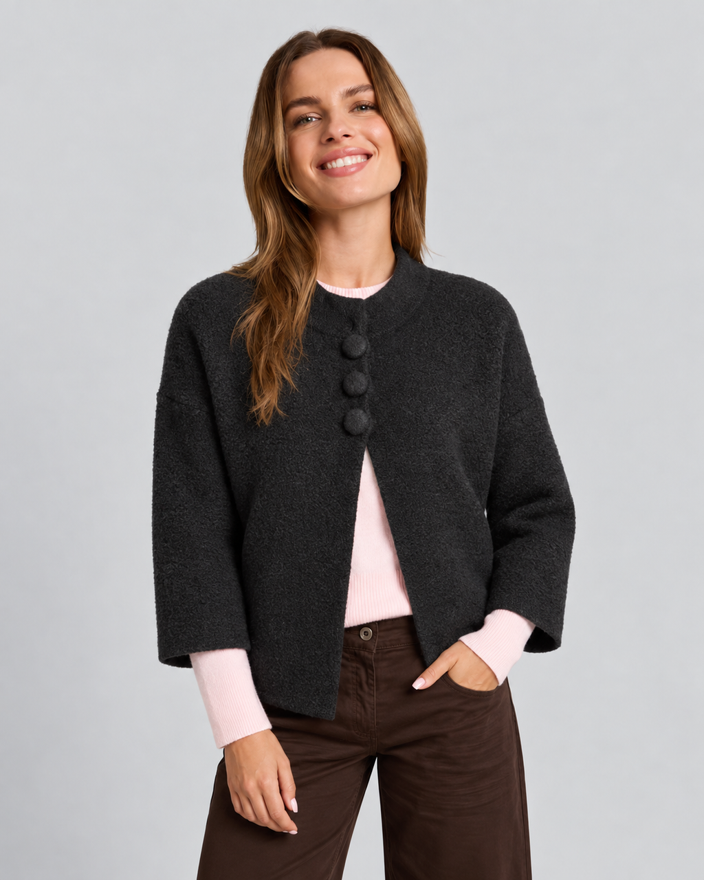 Textured Black Collarless Jacket  ZS8192