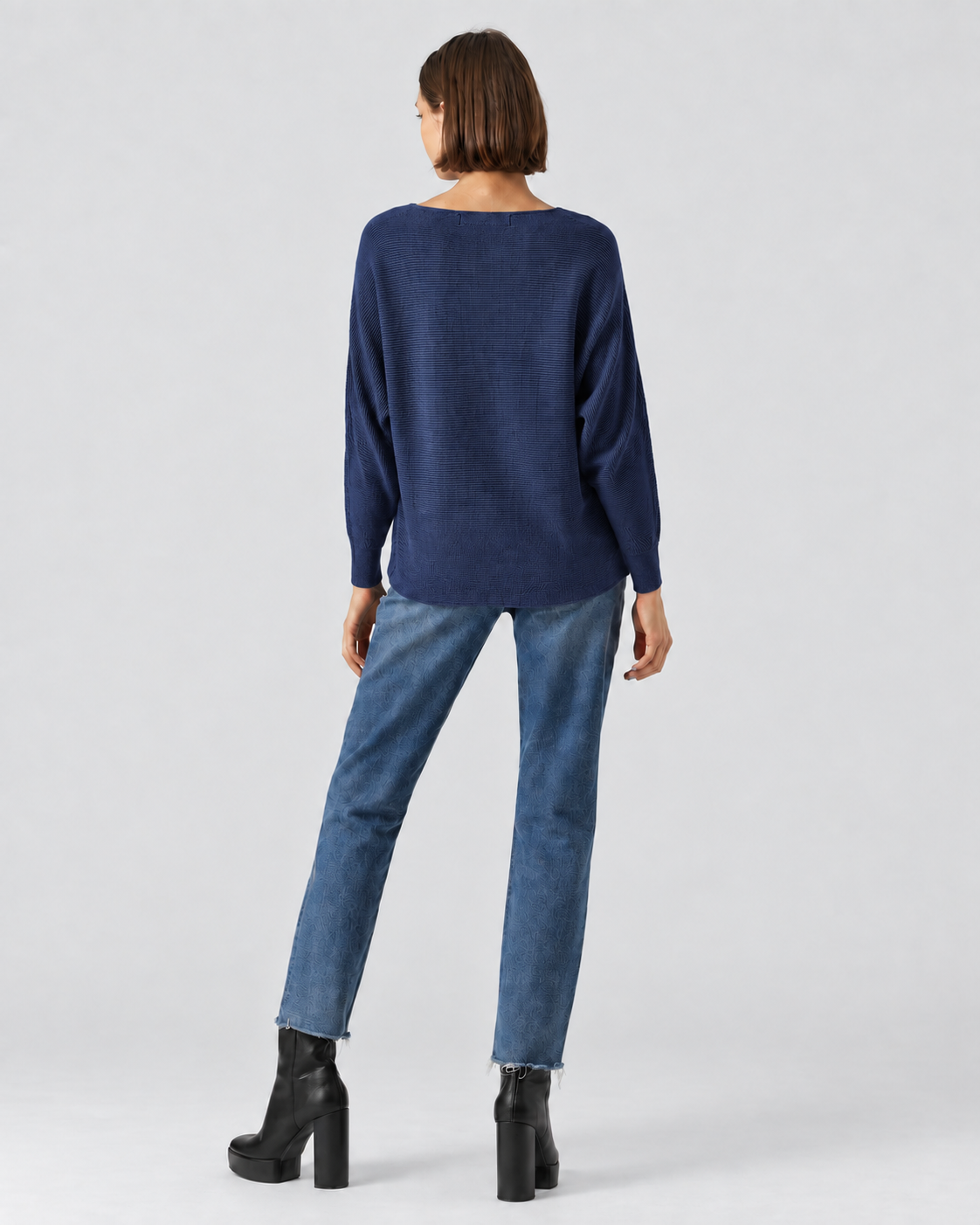 Ribbed Knit Jumper Navy Blue  ZS9011