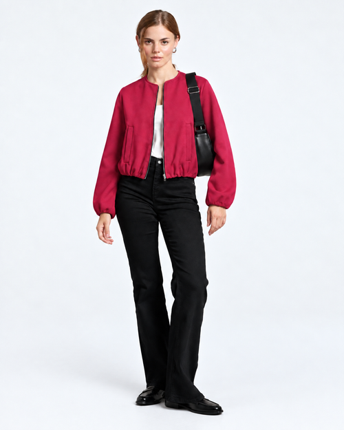 Cropped Bomber Jacket Red