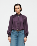 High-Neck Button-Front Blouse Burgundy  27211