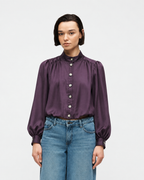 High-Neck Button-Front Blouse Burgundy  27211