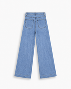 Vintage Inspired Braided Pocket Wide Leg Denim Jeans    Y6759R