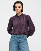 High-Neck Button-Front Blouse Burgundy  27211